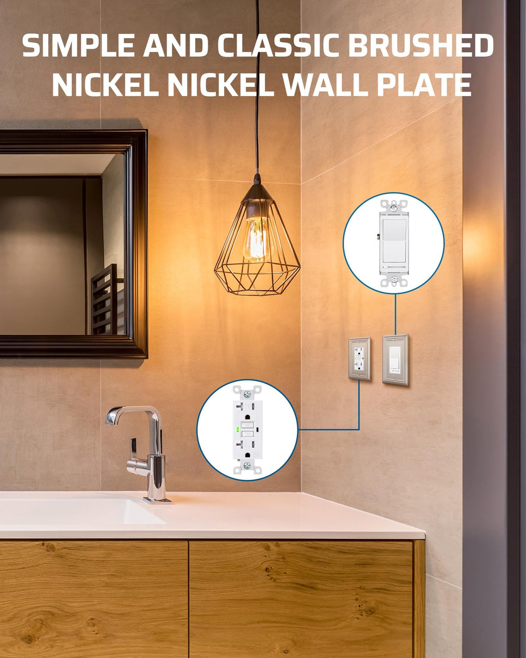 DEWENWILS Decorator Outlet Covers, Brushed Nickel Light Switch Cover Plates