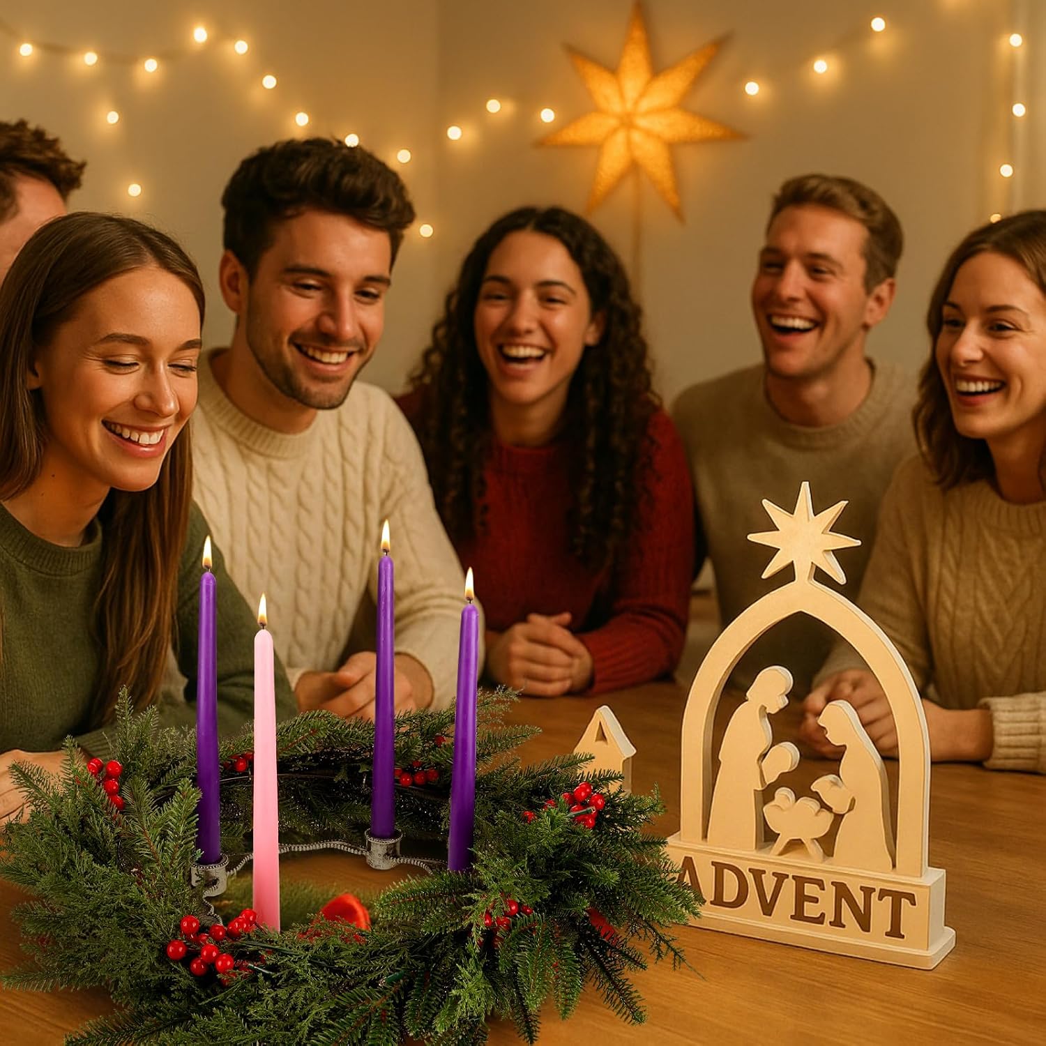 5 Pcs Advent Candle Holder Set Nativity Christmas Centerpiece Religious Decoration Metal Advent Candle Holder and