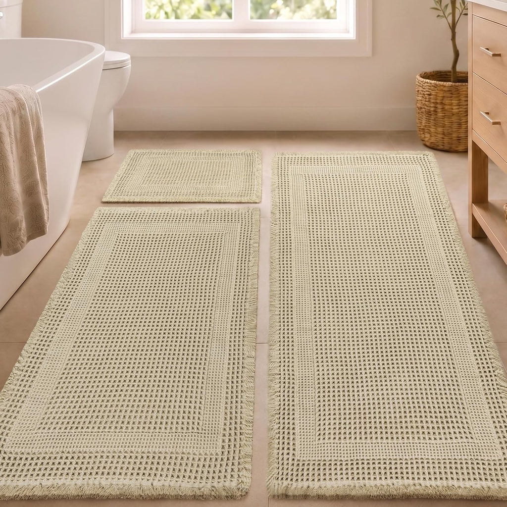 Waffle Bath Mat, Non Slip Bathroom Rugs Mats Set, Super Absorbent Quick Dry Bath Mats for Bathroom, Machine Washable