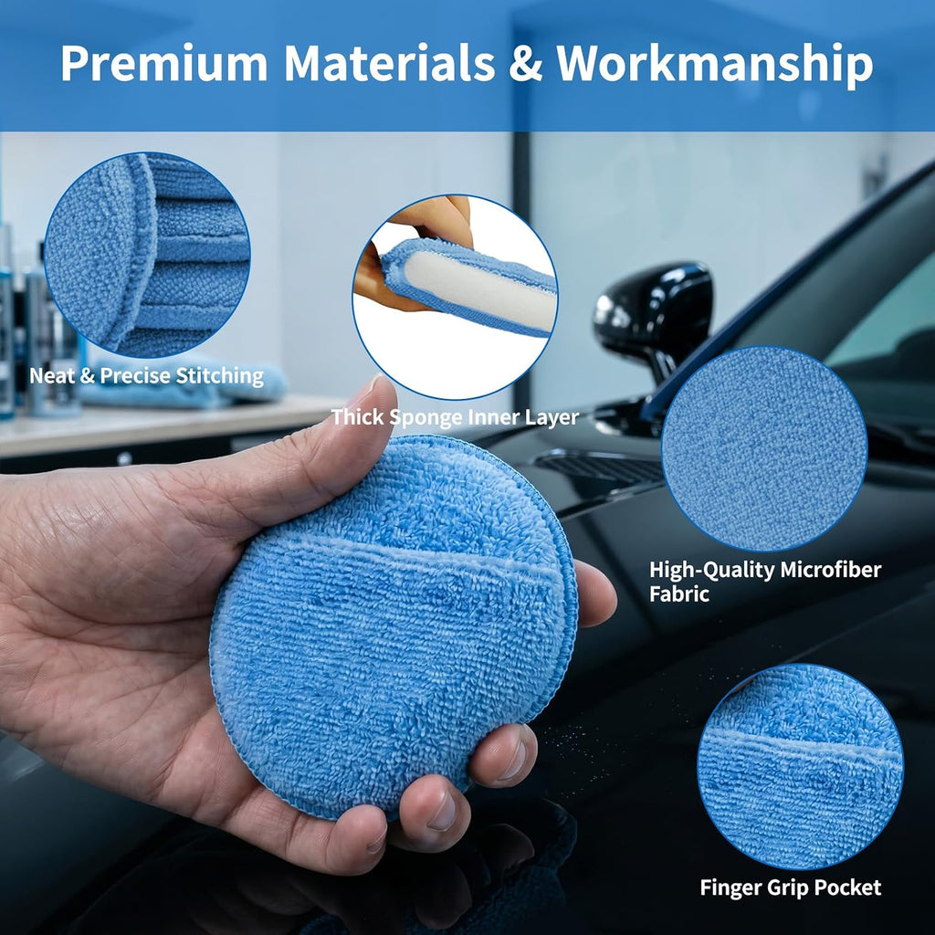 Car Wax Buffing Pads with Finger Pocket, 6PK Microfiber Wax Applicator Pads, Versatile Sponge Pads for Polishing and