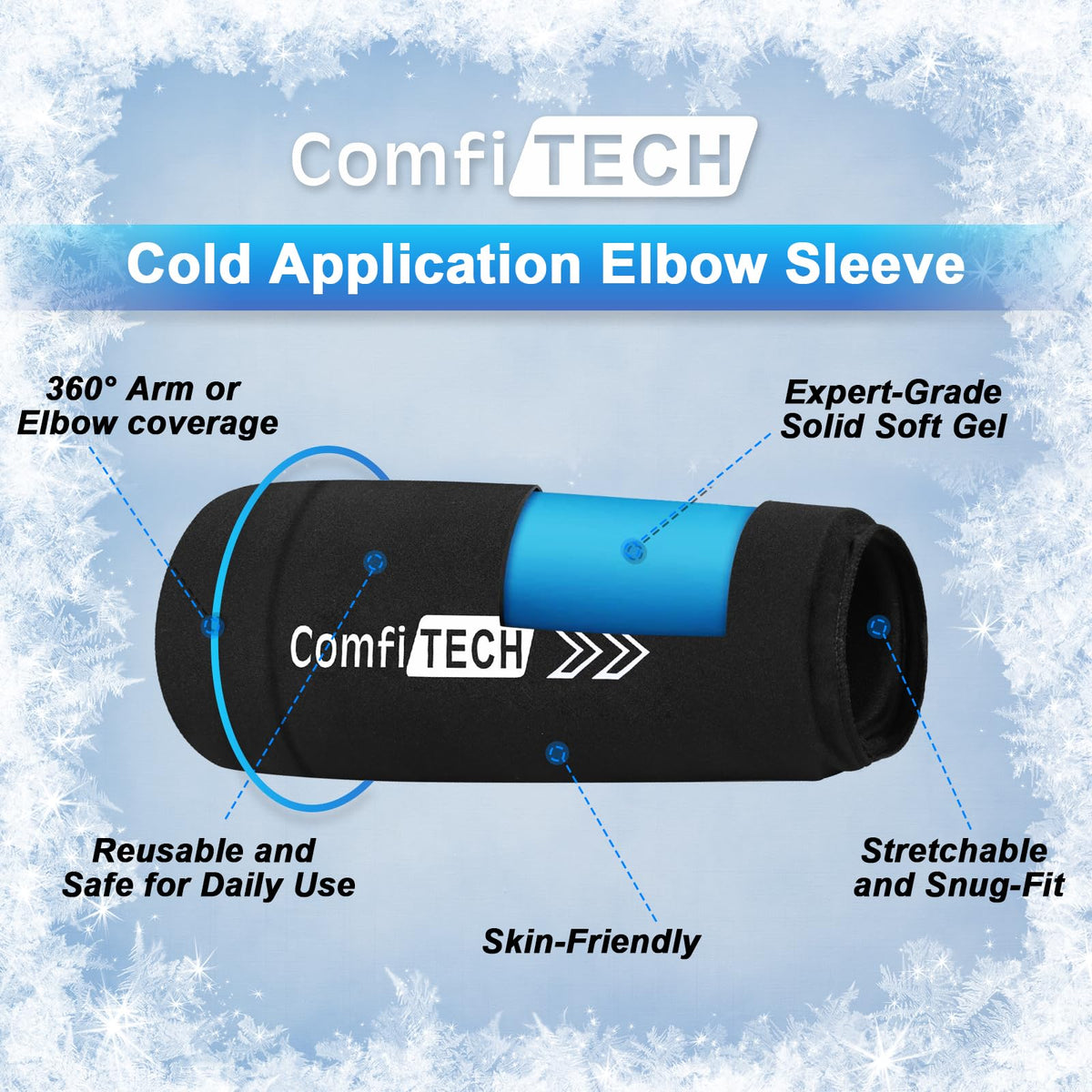 Elbow Ice Pack Wrap for Arm, Knee & Calf, Flexible Ice Sleeve, M