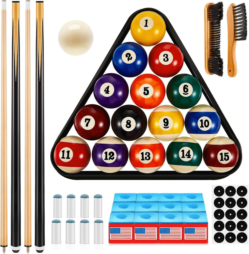 71 Pcs Premium Pool Table Accessories Set | Billiard Set, Pool Ball, Cue Sticks with Tip, Triangle Rack, Chalk, Brush