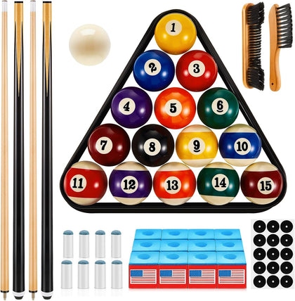 71 Pcs Premium Pool Table Accessories Set | Billiard Set, Pool Ball, Cue Sticks with Tip, Triangle Rack, Chalk, Brush