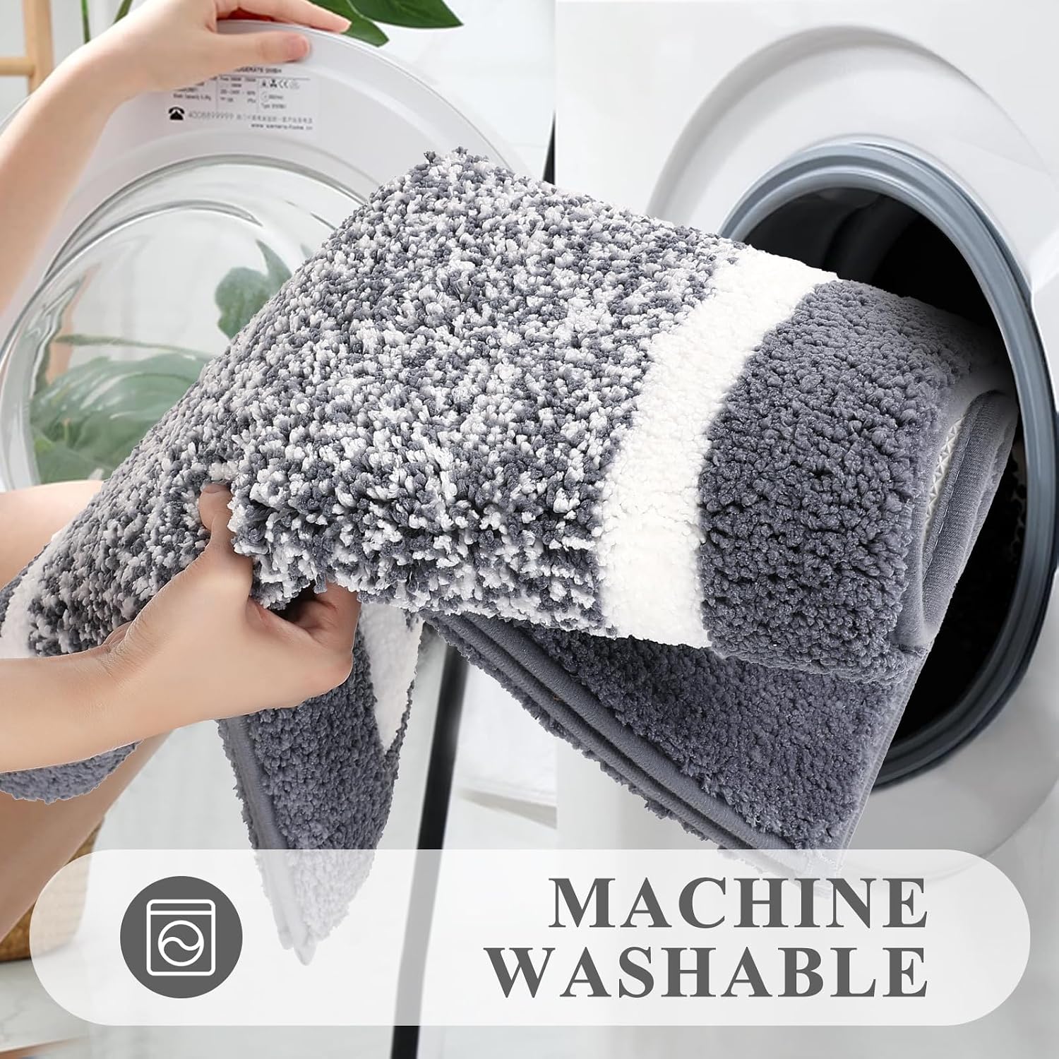 Bathroom Rugs 3 Piece Set, Non Slip Washable Bath Mat, Dark Grey | Soft Plush Microfiber, Super Absorbent Floor