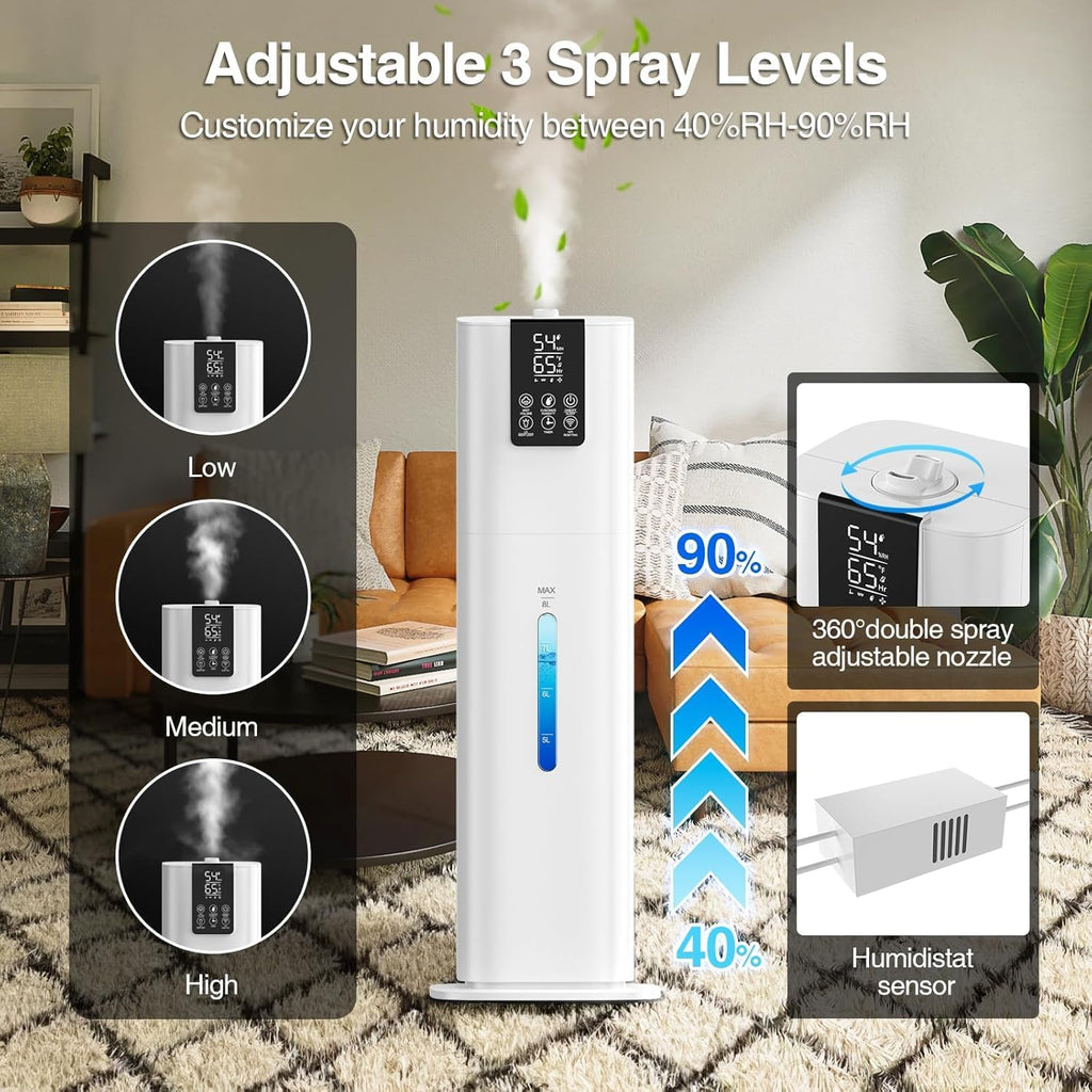 8L/2.1 Gal Smart Humidifier Large Room, Top Fill Cool Mist Humidifiers for Bedroom with App & Remote Control, Night