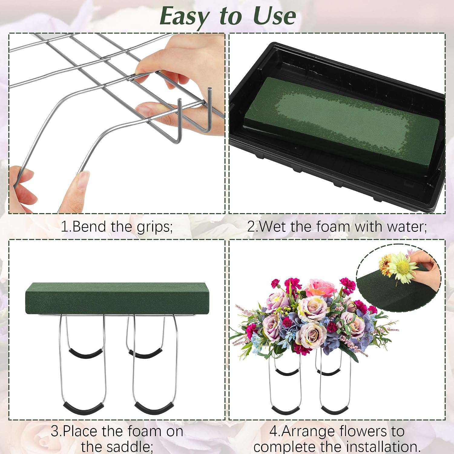6 Pack Headstone Flower Saddle with Floral Foam 17 x 12 Inch Gravestone Saddle Cemetery Flower Holder Outdoor Wire