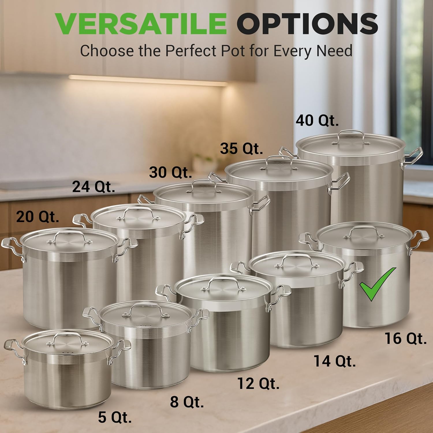 16-Quart Stainless Steel Stockpot - 18/8 Food Grade Heavy Duty Large Stock Pot for Stew, Simmering, Soup, Includes
