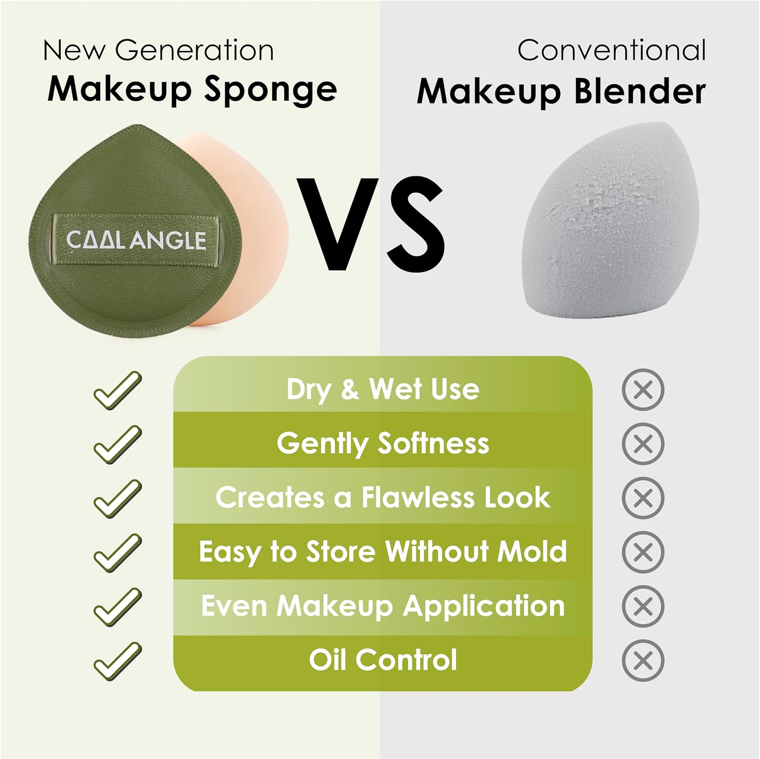 Makeup Blender Sponges, Latex-Free, 5Pcs Medium Green