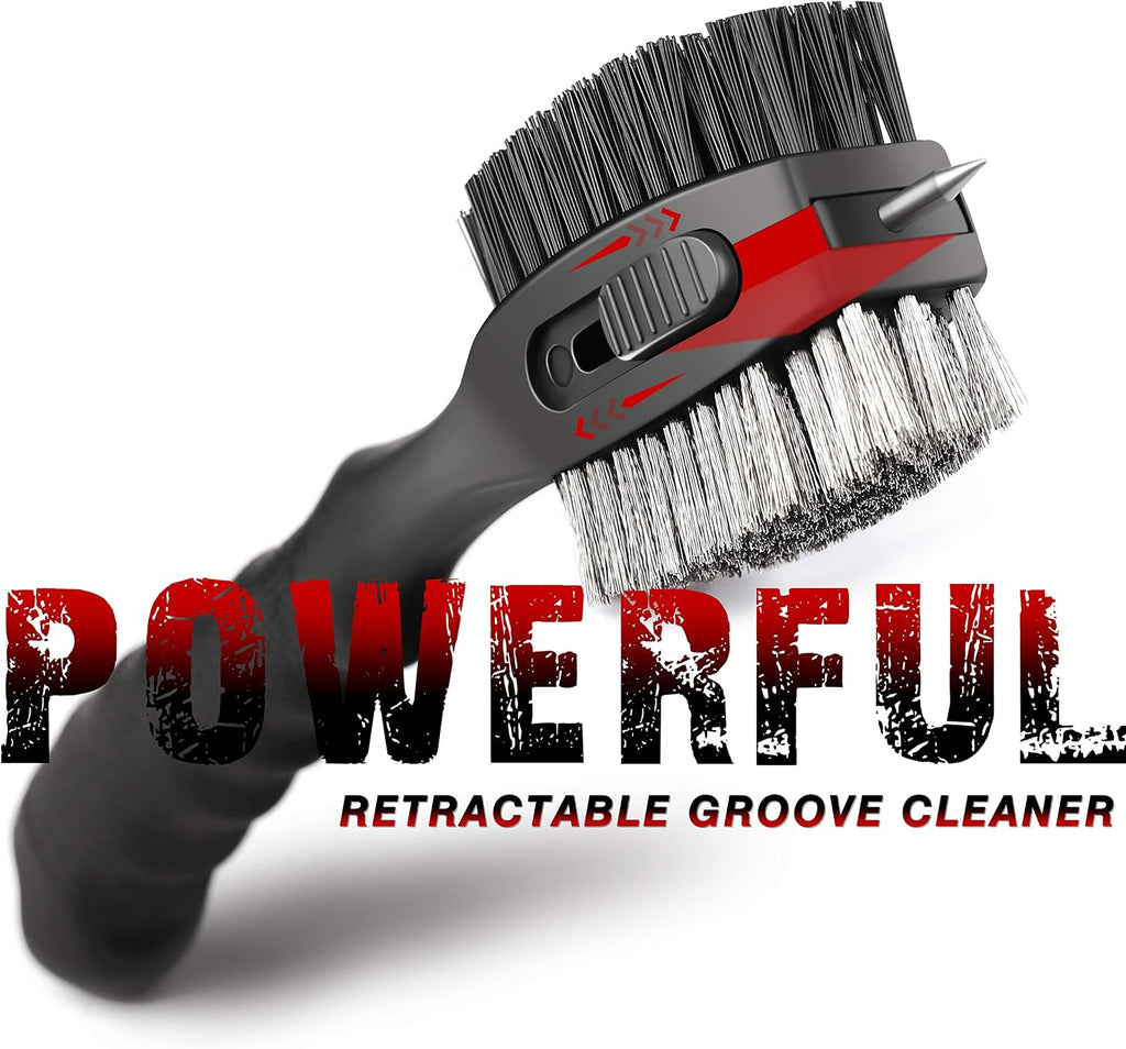 PRO Retractable Golf Club Brush - Oversized Brush Head with Soft Rubber Hand Grip & Retractable Groove Cleaner Golf