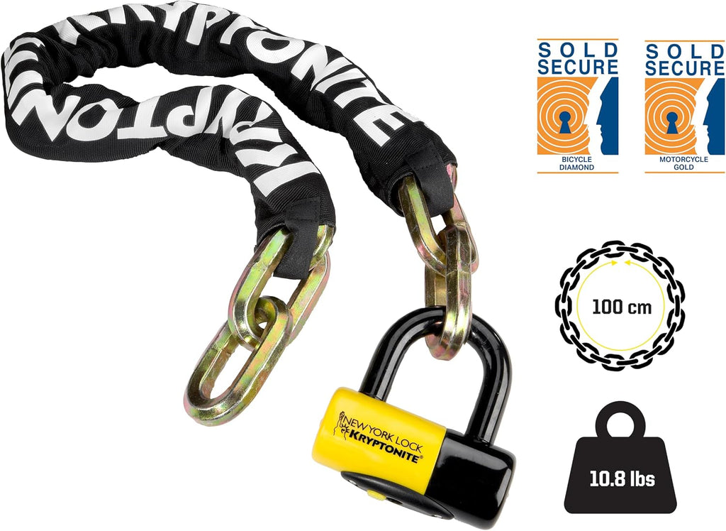 New York Fahgettaboudit 1410 Bike Lock Chain, 3.25 ft Heavy Duty | 14mm Manganese Steel Hexagonal Links, 15mm Shackle