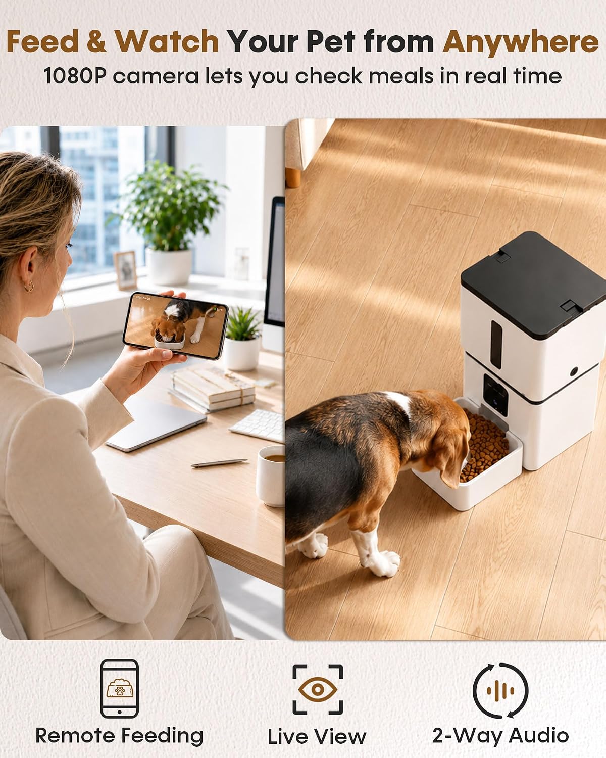 Automatic Dog Feeder with Camera - 8L/33 Cups Smart Dog Feeder