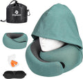 Travel Pillow - Hooded Neck Pillow Airplane Memory Foam Filling for Plane, Office, Cars Sleeping, Road Trip, Long