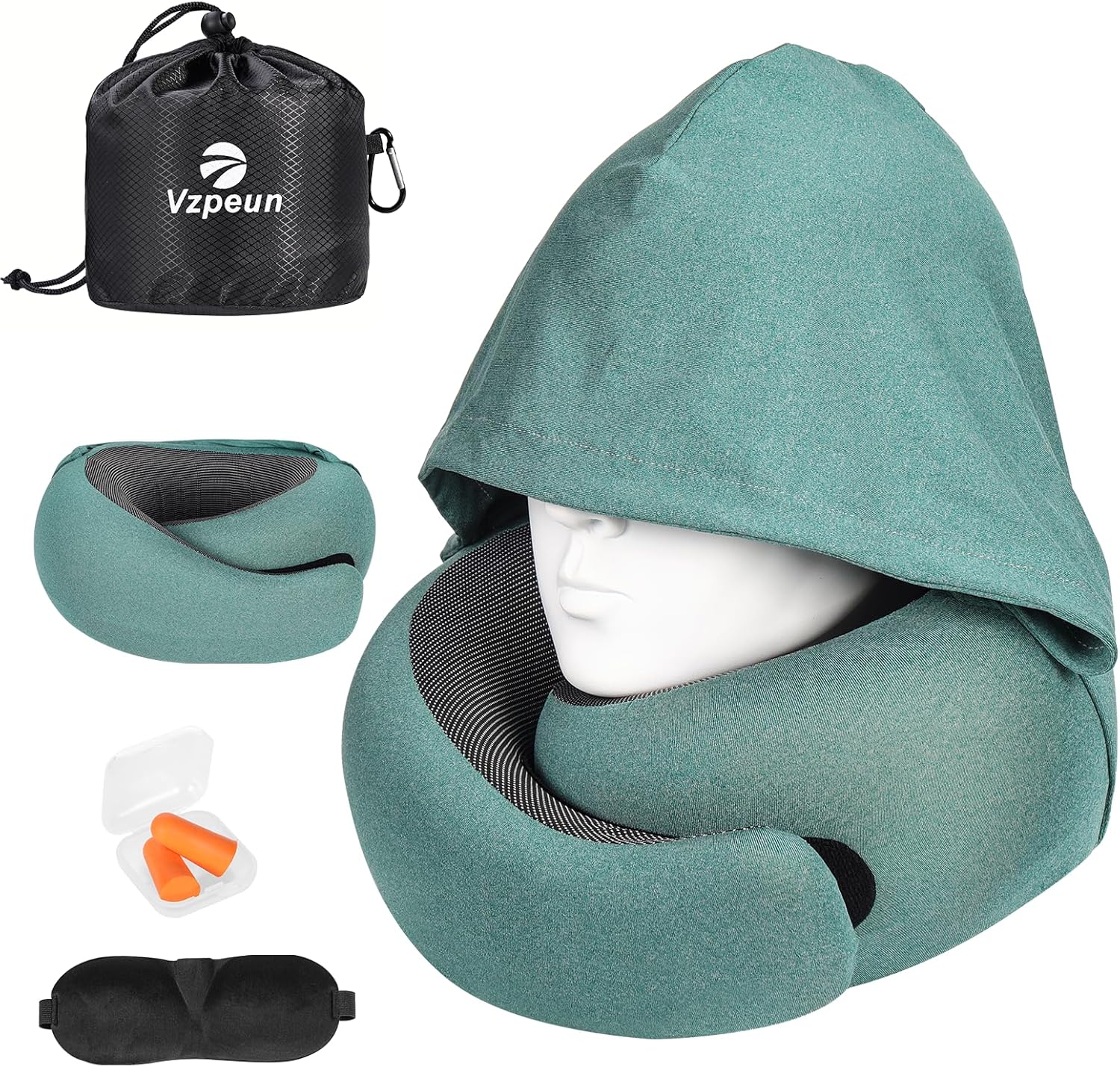 Travel Pillow - Hooded Neck Pillow Airplane Memory Foam Filling for Plane, Office, Cars Sleeping, Road Trip, Long
