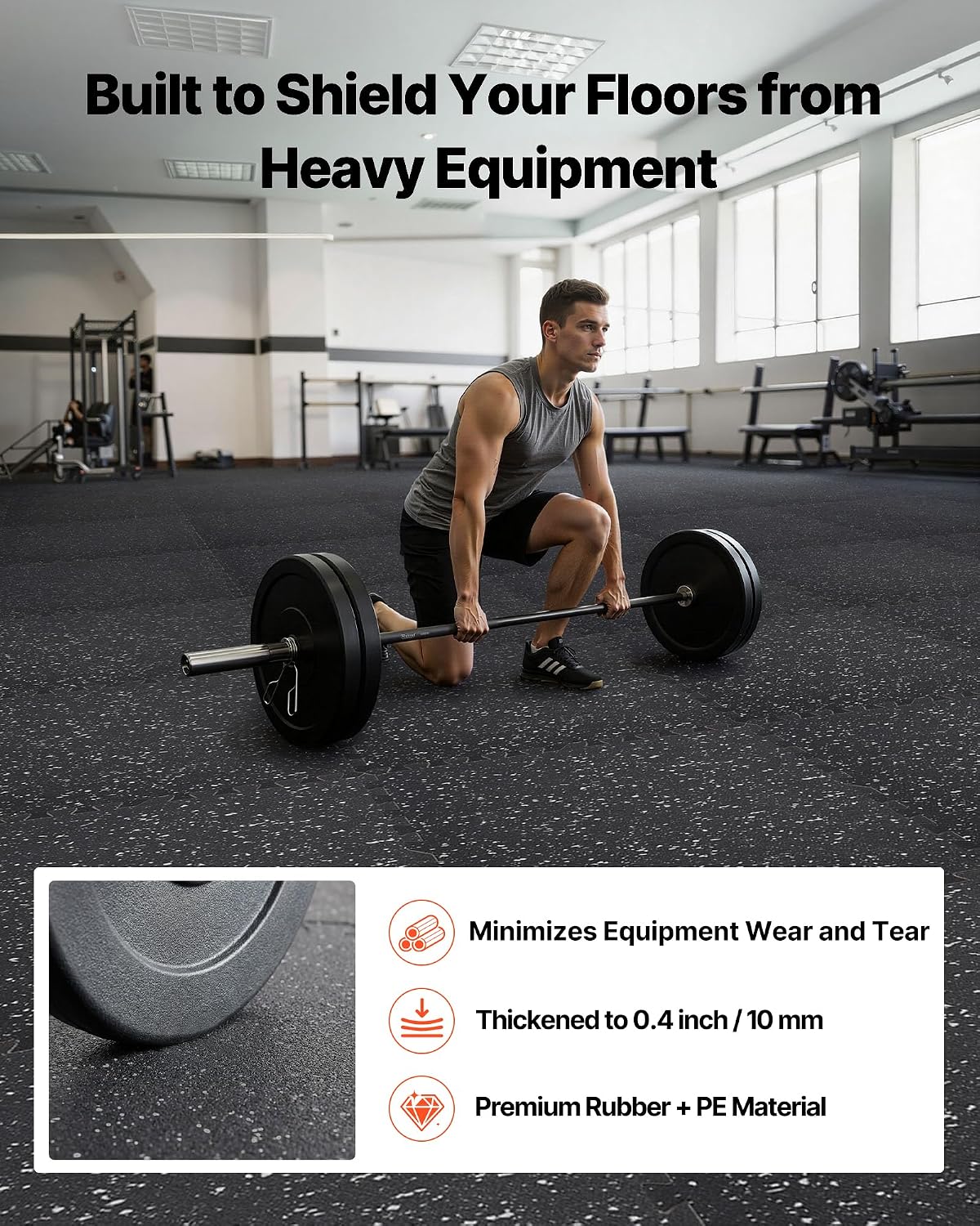 0.4Inch 96sq.ft 24 Tiles Gym Flooring for Home Gym, Rubber Top with High Density EVA Foam, 24 x 24In Gym Floor