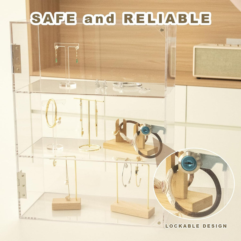3 Shelf Locking Display Case with Key, Acrylic Countertop Cabinet | Clear dustproof lockable showcase, vitrinas para