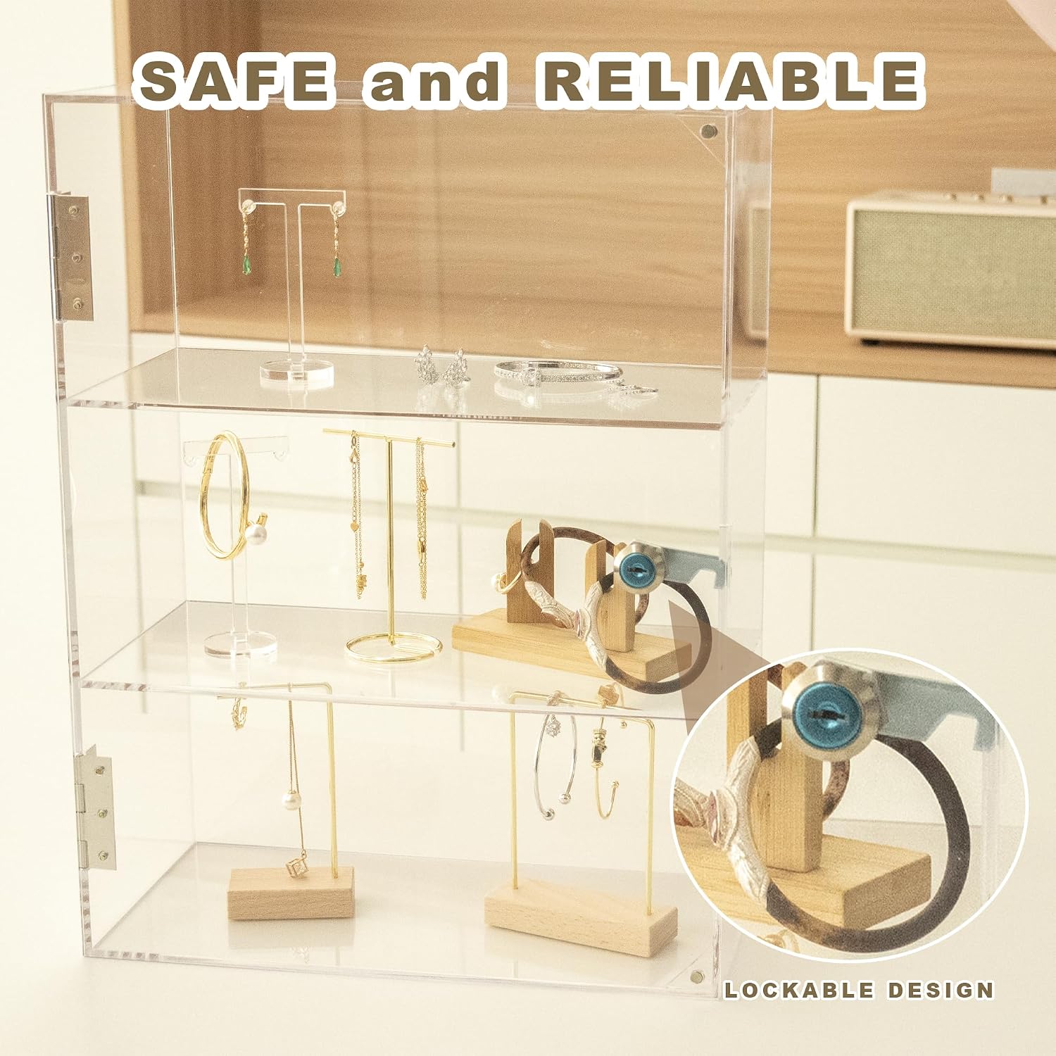 3 Shelf Locking Display Case with Key, Acrylic Countertop Cabinet | Clear dustproof lockable showcase, vitrinas para