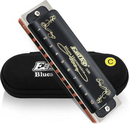Harmonica Key of C 10 Holes 20 Tones 008K Mouth Organ with Black Cover, Top Grade Harmonica for Adults, Professionals
