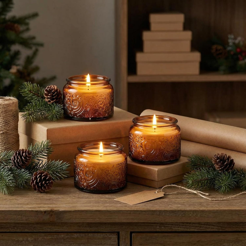 4 oz Mocha Sun Moon Stars Candle Jars with Bamboo Lids, 18 Pack | Patented Embossed Design, Includes Wick Centering