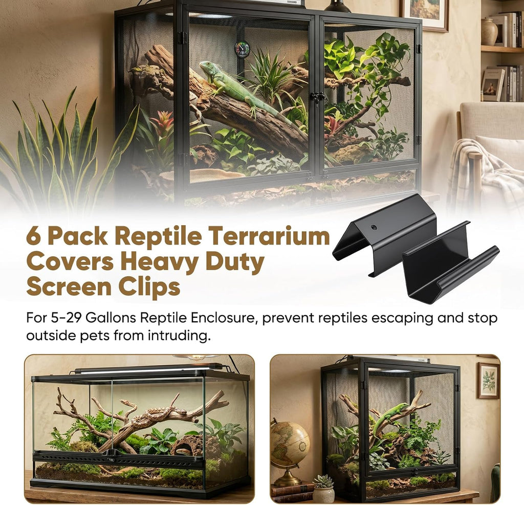 Reptile Terrarium Covers Heavy Duty Screen Clips 6 Pack for 5-29 Gallons | Aquarium Lid Clip, Reptile Tank Clips to