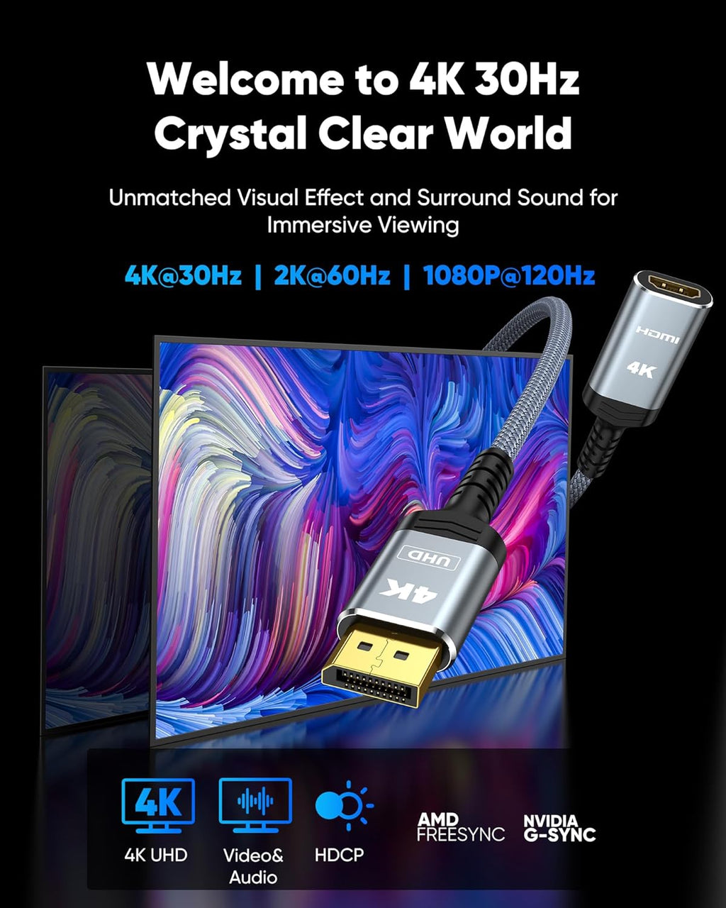 4K DisplayPort to HDMI Adapter, Unidirectional DP 1.2 to HDMI 1.4 | Uni-Directional DP 1.2 Computer to HDMI 2.0