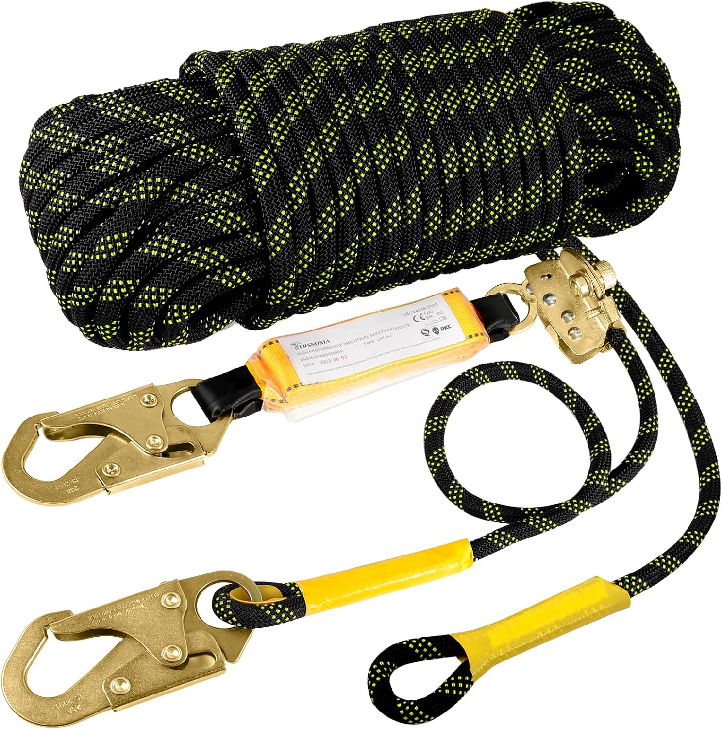 TRSMIMA Rope Harness Safety Lanyard：25ft Roofing Rope Fall Protection | Vertical Safety Harness Rope With Grab Snap