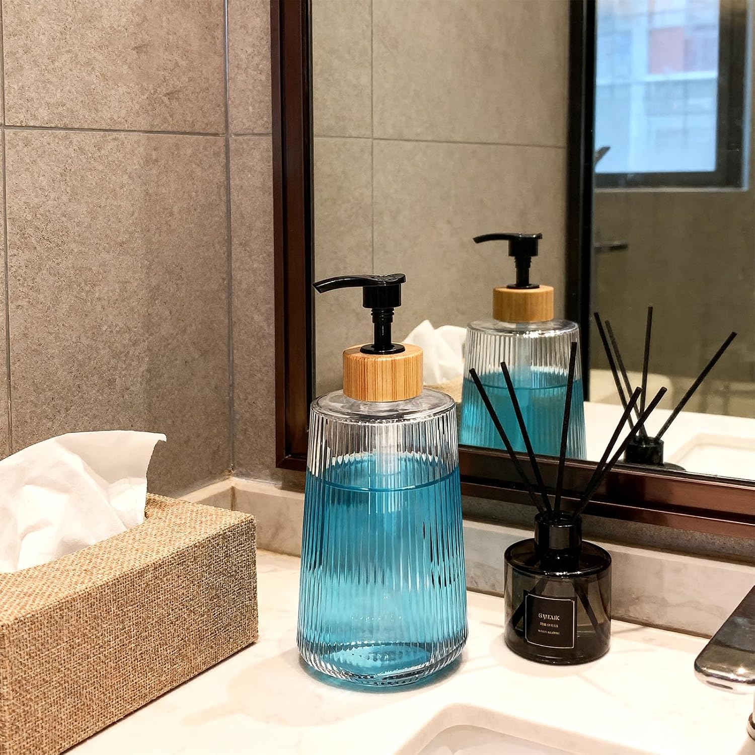 Glass Soap Dispenser, Thickened Glass Hand Soap Dispenser for Bathroom, Kitchen Dish Washing Liquid Bottles, Shampoo