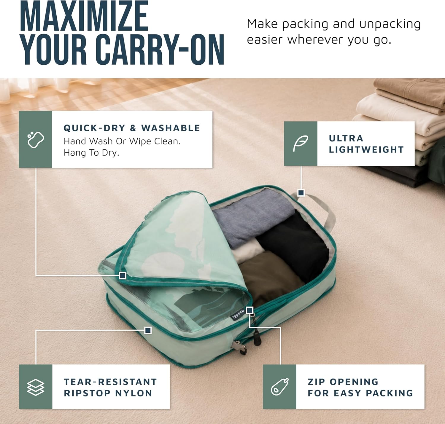 Compression Packing Cubes for Travel, 6-Piece Lightweight Packing Cubes Set for Carry-On Luggage & Backpacks –