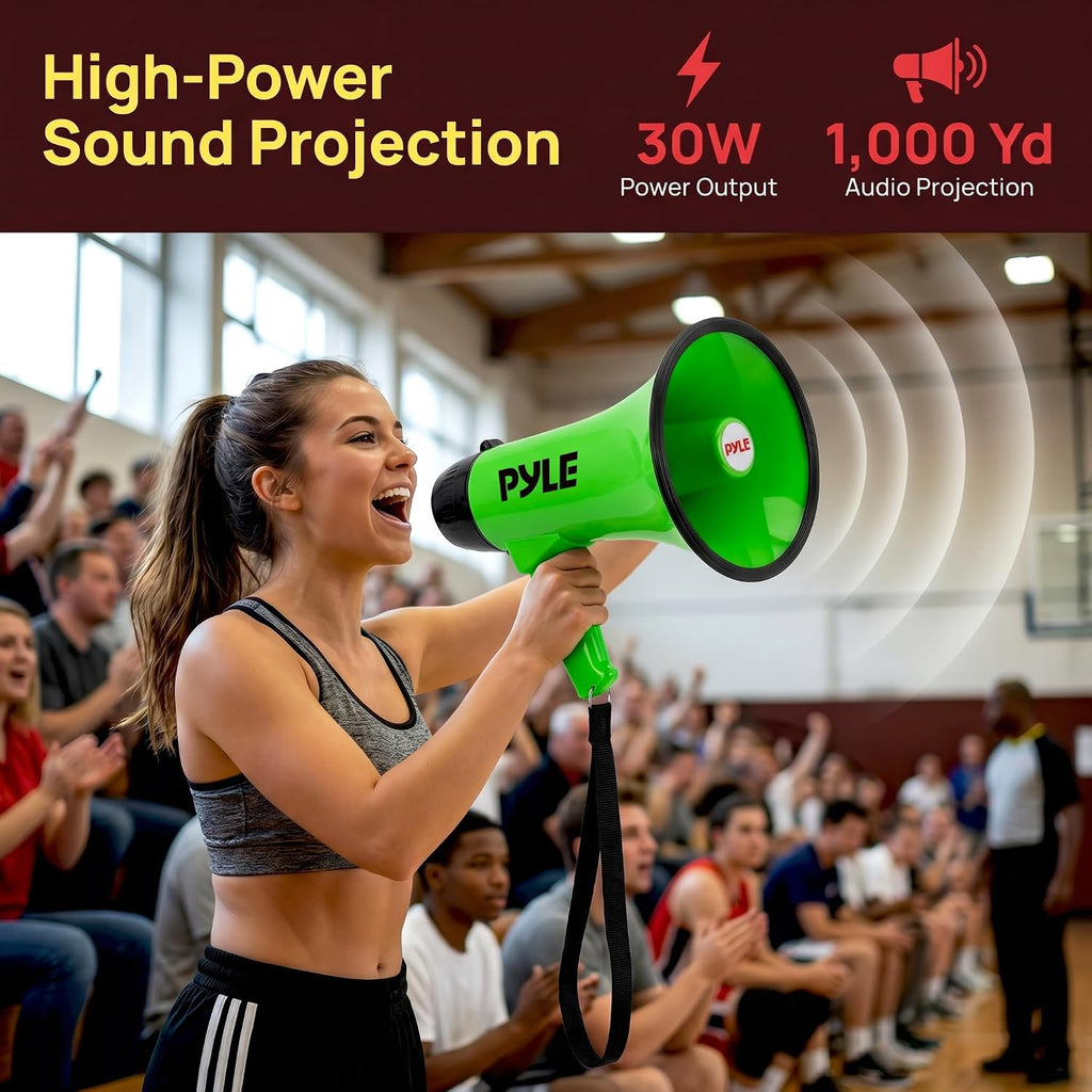 Rechargeable Bullhorn Megaphone with Voice Recording, AUX Input & Siren, USB-C Fast Charging, 1200-Yard Voice Range