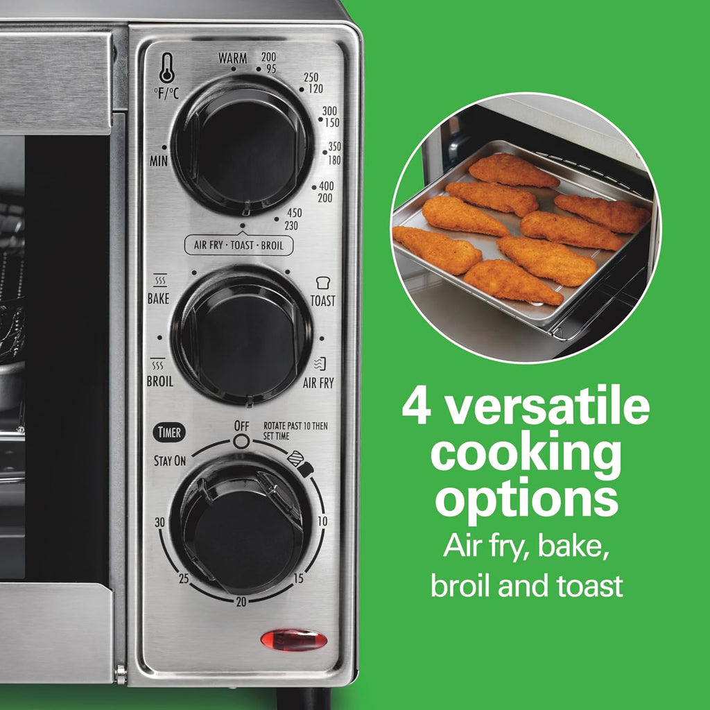 4 Slice Countertop Air Fryer Toaster Oven Combo | Air Fry, Bake, Broil, Toast | 30 Minute Timer | Automatic Shut Off