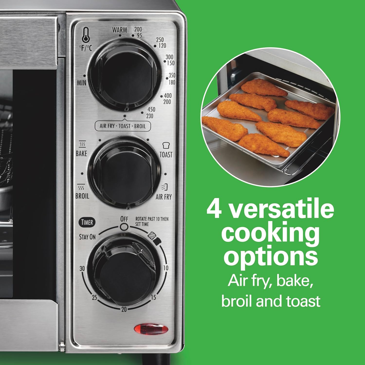 4 Slice Countertop Air Fryer Toaster Oven Combo | Air Fry, Bake, Broil, Toast | 30 Minute Timer | Automatic Shut Off