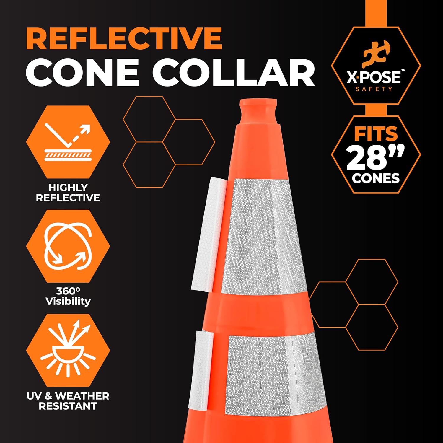 Traffic Cone Reflective Collar 4" & 6" High Intensity Prismatic (HIP) Reflective Tape Band, Peel & Stick Cone