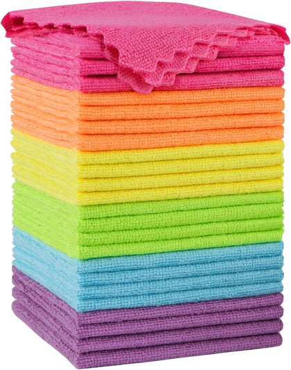 Microfiber Cleaning Cloth, 24 Pack Highly Absorbent Cleaning Rags, Household Cleaning Supplies, Reusable Microfiber