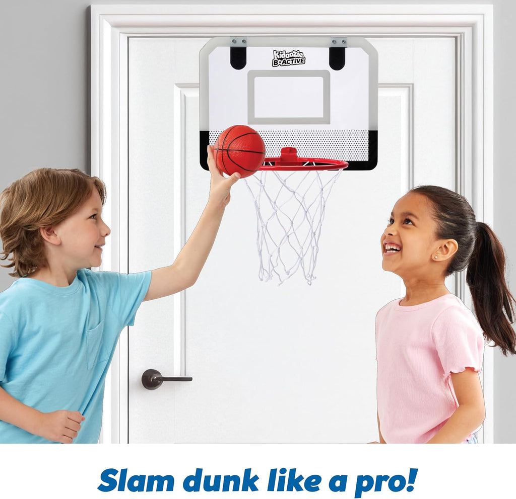 B*Active Doorway Dunkers Basketball – Indoor Basketball Game with Backboard, Rim, Net, Mini Basketball, Pump &