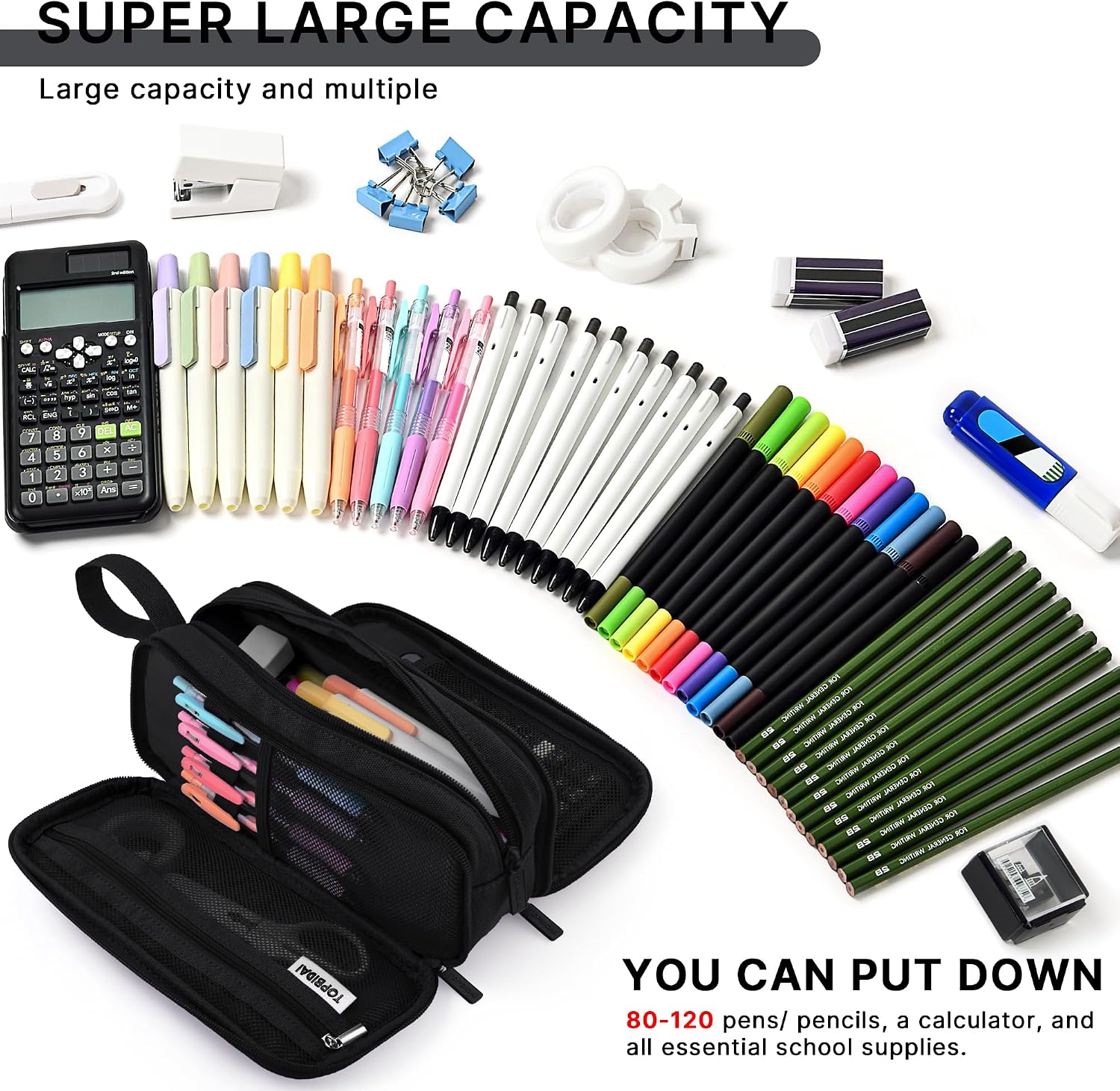 Large Pencil Case Pouch for Girls Boy Women Men Adults | Big Capacity Canvas Pencil Bag, Office School Supplies