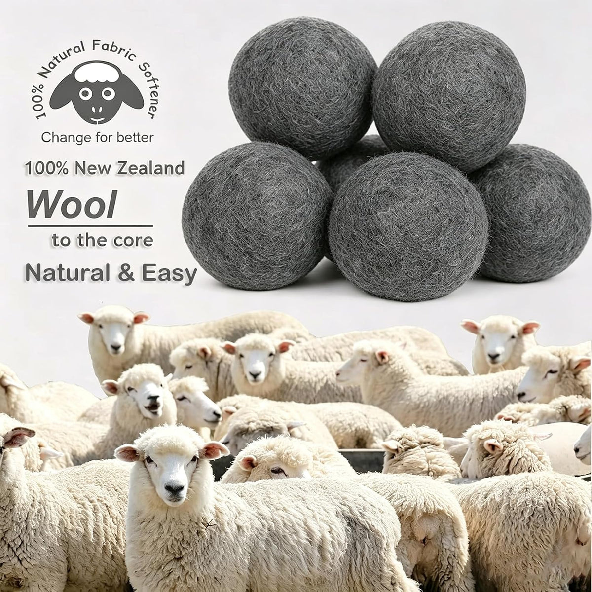 Wool Dryer Balls XL 6-Pack, 100% New Zealand Wool Handmade