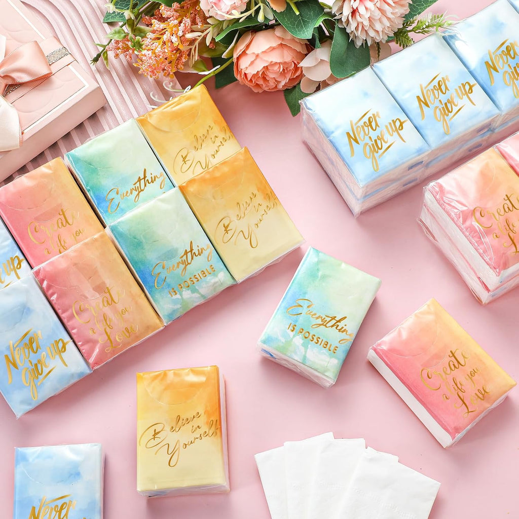200 Packs Inspirational Pocket Tissue Travel Size Individual Facial Tissue Bulk Mini Pocket Paper 3 Ply for Family