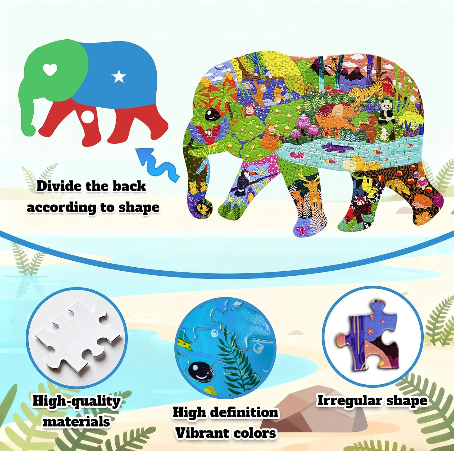 Irregular Animal Puzzles for Kids Ages 4-6 6-8 8-10 10-12 Year Old,Elephant Puzzle 200 Pieces Enlightening Floor