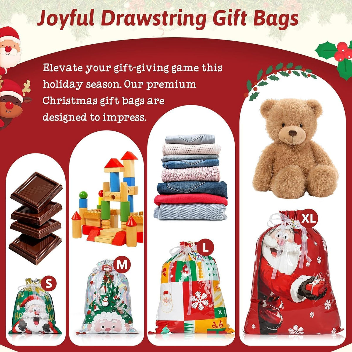 Christmas Drawstring Gift Bags, 38 PCS Gifts Christmas Bags