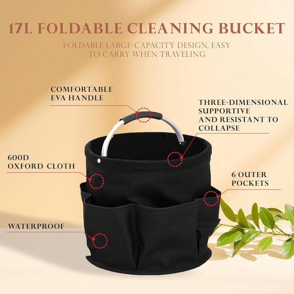 Cleaning Caddy with Handle,Cleaning Supplies 17L Foldable Storage Basket,Portable Multi Bucket Organiser Mop Bucket