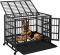 JY QAQA Heavy Duty Dog Crate, 38 Inch Indestructible Metal Kennel with Double Doors, Escape Proof Cage for Large Dogs