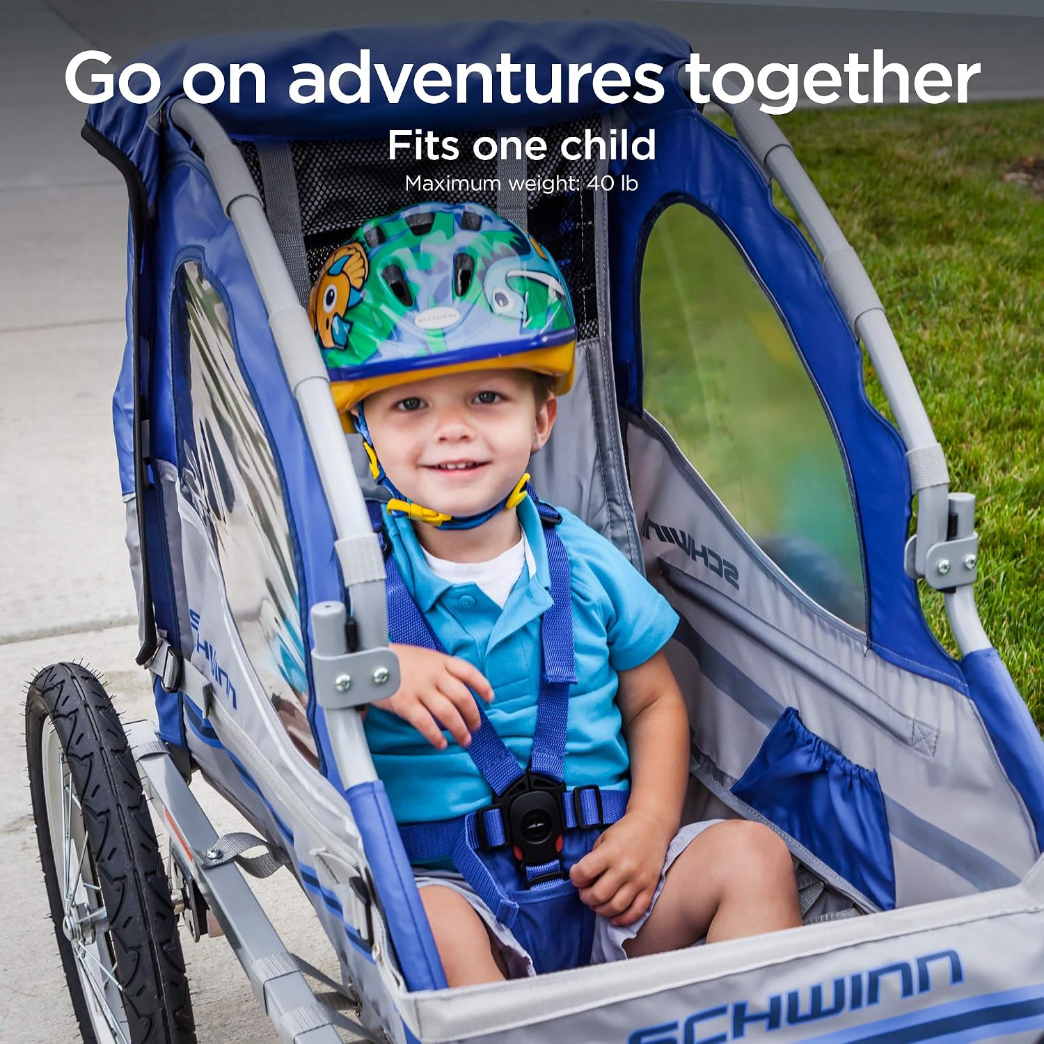 Trailblazer Plus Kids Bike Trailer, Single Seat, Universal Coupler, Folding Frame, Quick-Release Wheels, Canopy with