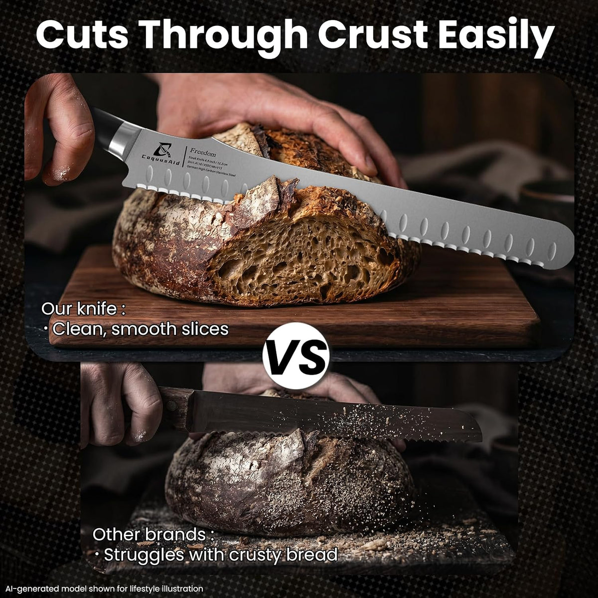 Resharpenable Bread Knife for Homemade Bread, 10.6'' Bread Slicer