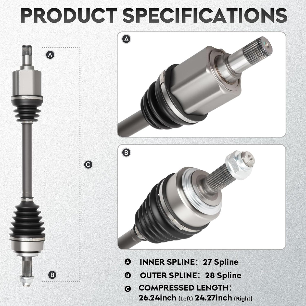 ILONPA NEW Left & Right Front CV Axle Shaft Assembly 2PCs CV Joint