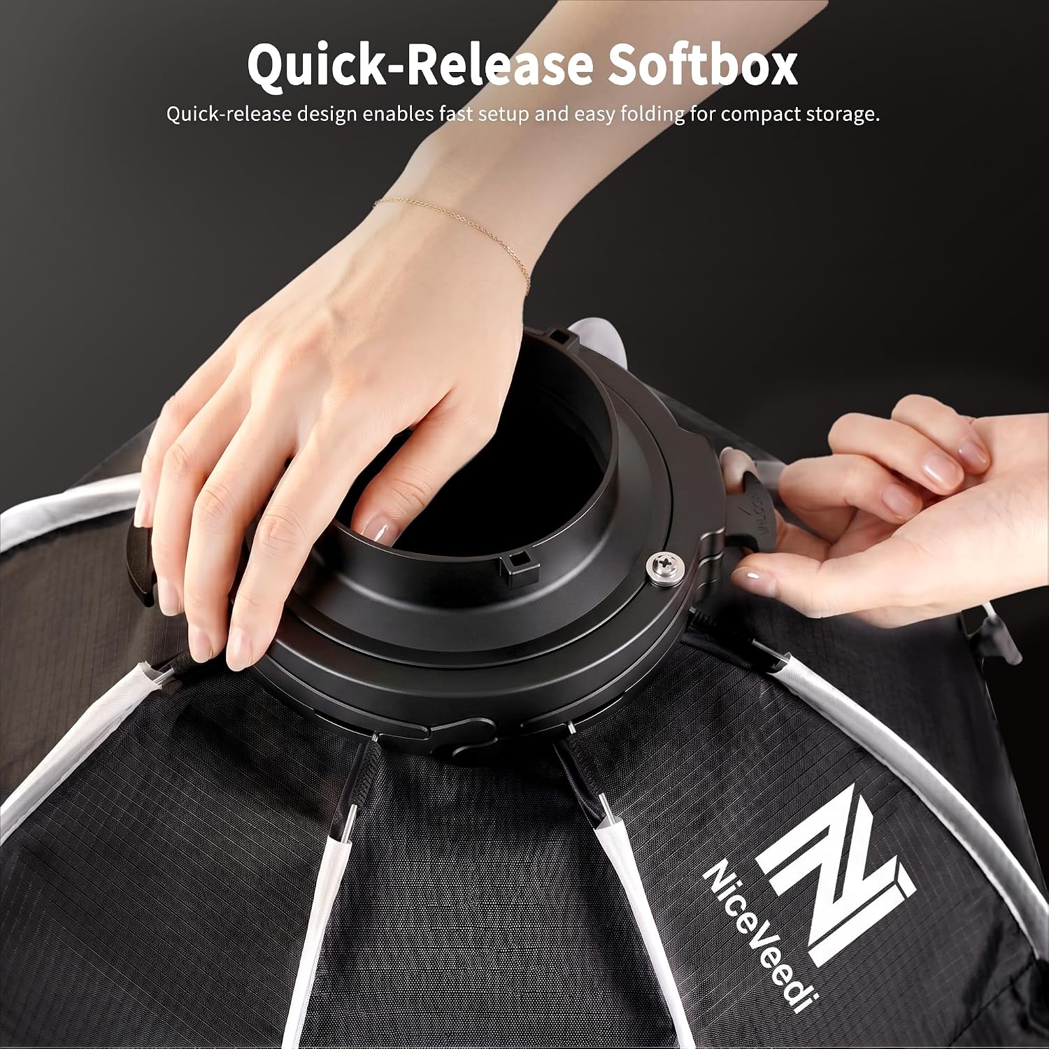 Softbox Lighting Kit, 2700-6500K LED Photography Lighting with 16.5” Quick-Release Softbox/Bowens Mount/Cooling