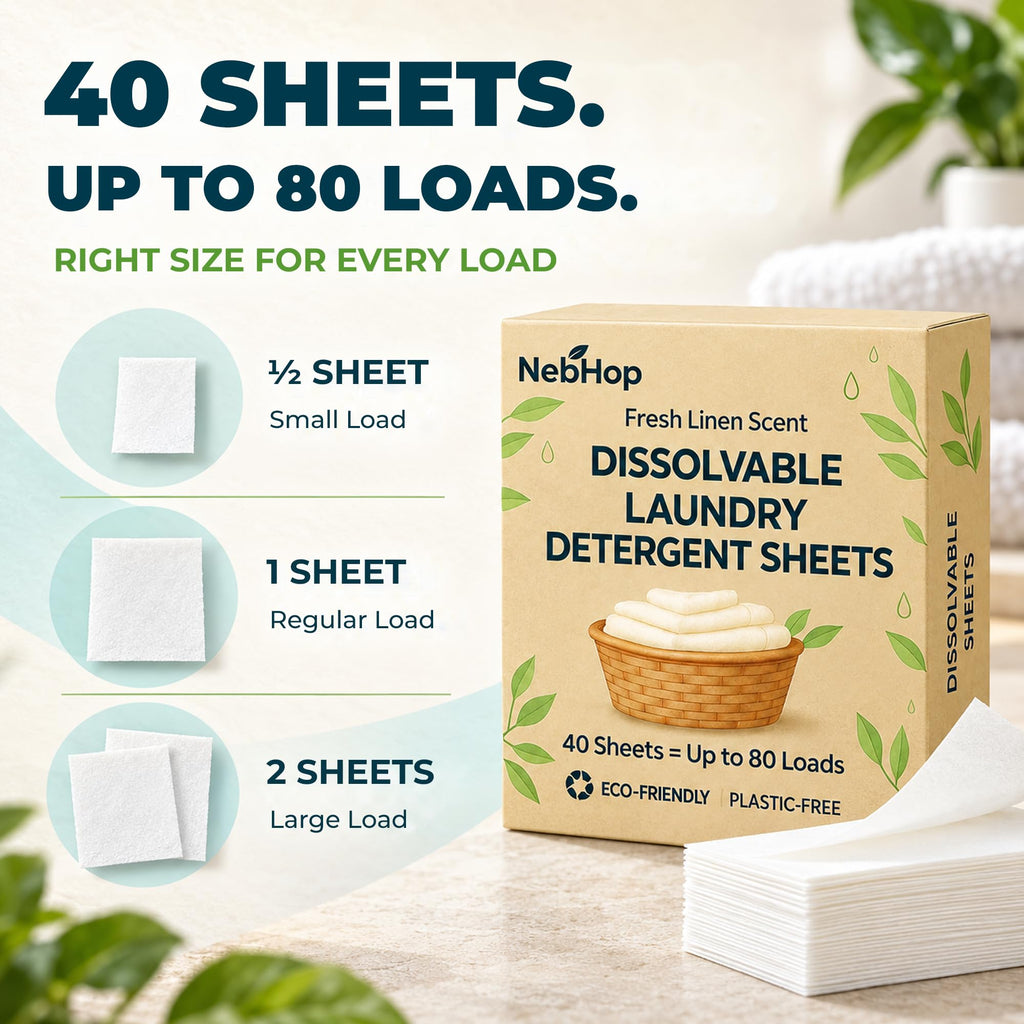 Laundry Detergent Sheets, 40 Sheets, 80 Loads, Plant Based, Fresh Linen