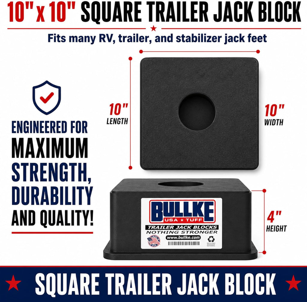 Square Trailer Jack Blocks 4-Pack, USA-Made Heavy Duty RV Leveling Blocks, Stabilizing Jack Pads for Camper, 5th