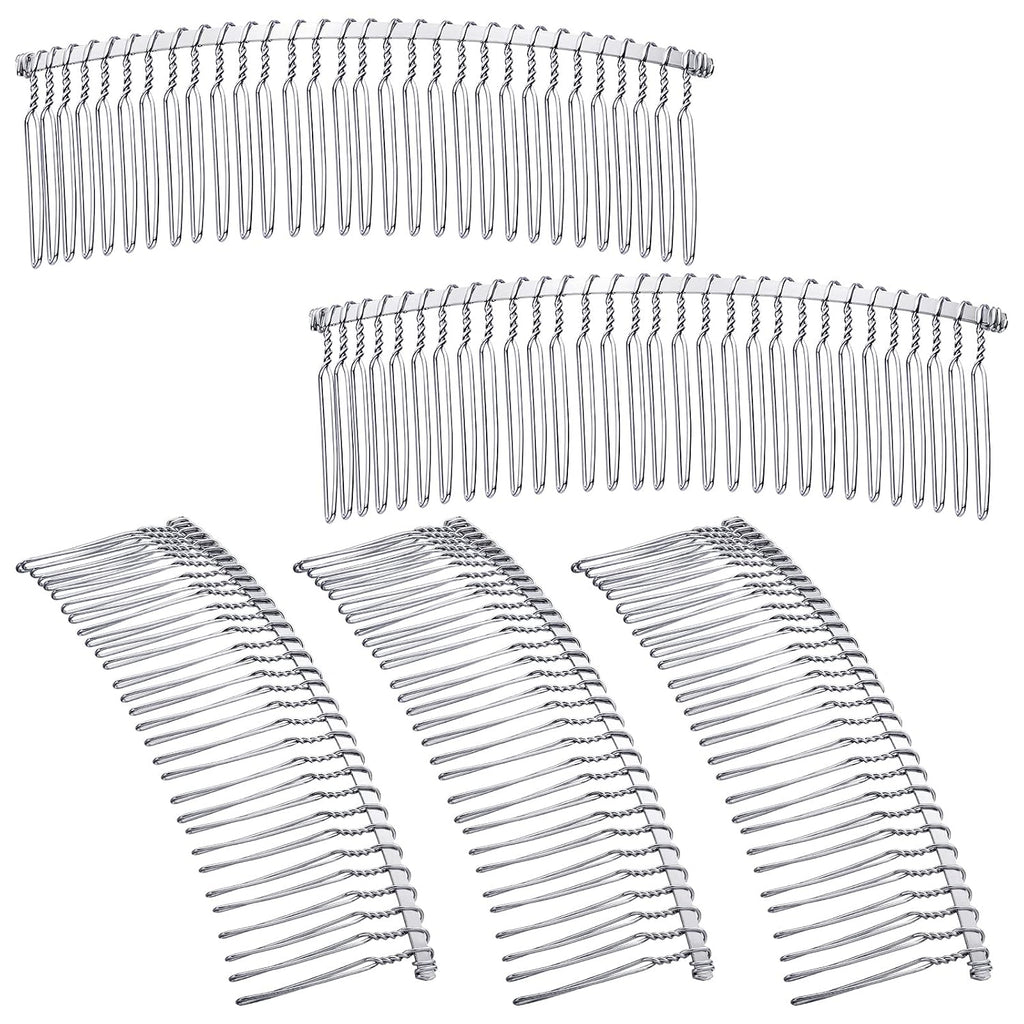 5 Pcs Metal Wire Hair Combs for Bridal Veil,30 Teeth,White K