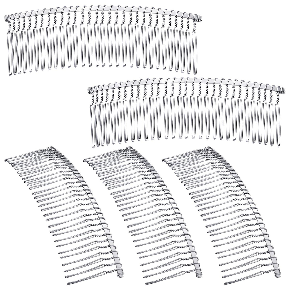 5 Pcs Metal Wire Hair Combs for Bridal Veil,30 Teeth,White K