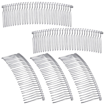 5 Pcs Metal Wire Hair Combs for Bridal Veil,30 Teeth,White K
