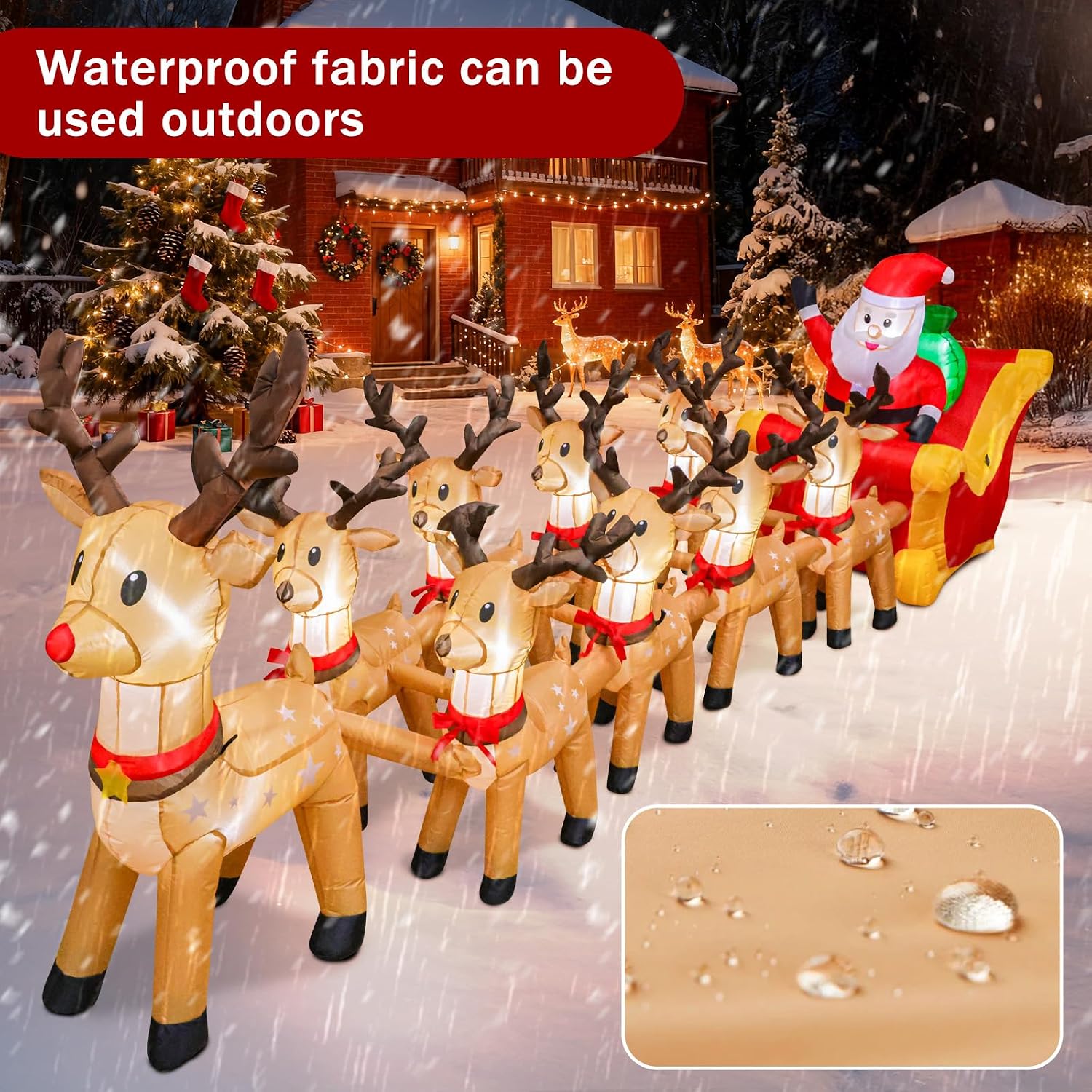 14 FT Christmas Inflatables Outdoor Decorations, Santa Claus Sleigh and 9 Reindeers Inflatable Xmas Blow up Yard